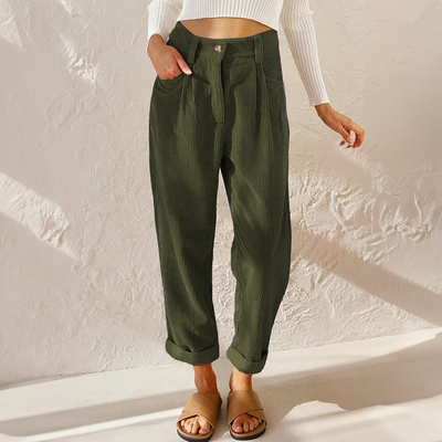 Pantalon taille haute en velours côtelé pour femme | Travail