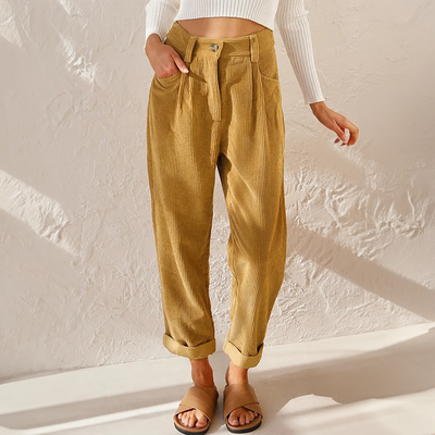 Pantalon taille haute en velours côtelé pour femme | Travail