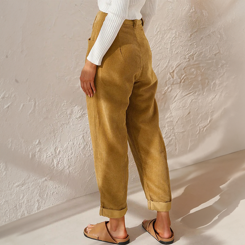 Pantalon taille haute en velours côtelé pour femme | Travail