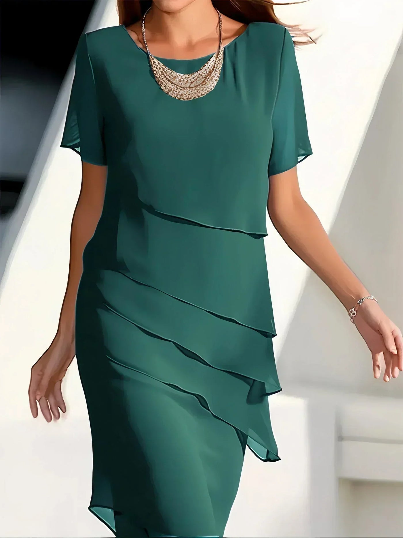 Robe élégante en mousseline à volants pour femmes | Midi