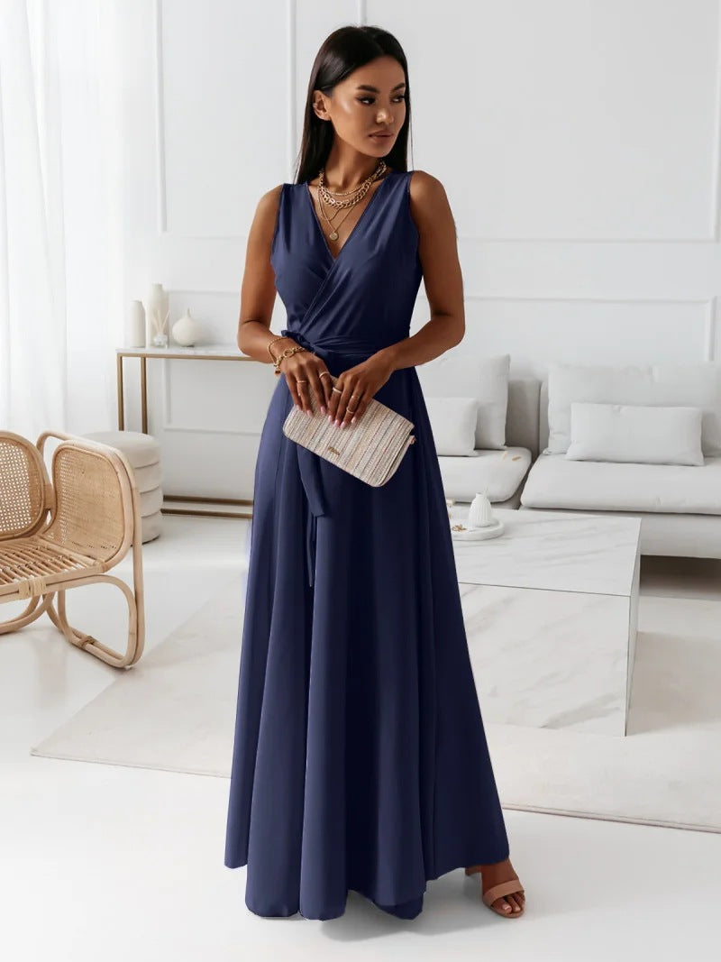 Robe élégante à col en V pour femmes | Midi