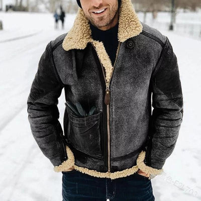 Geoff | Veste en cuir doublée de fausse laine pour homme | Vintage