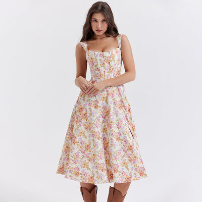 Robe Florale Élégante à Fente Haute pour Femmes | Midi