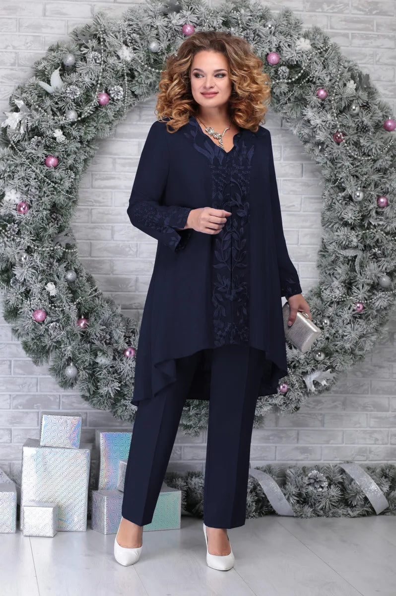 Ensemble Femme Plus-Size avec Détails Brodés Haut de Gamme