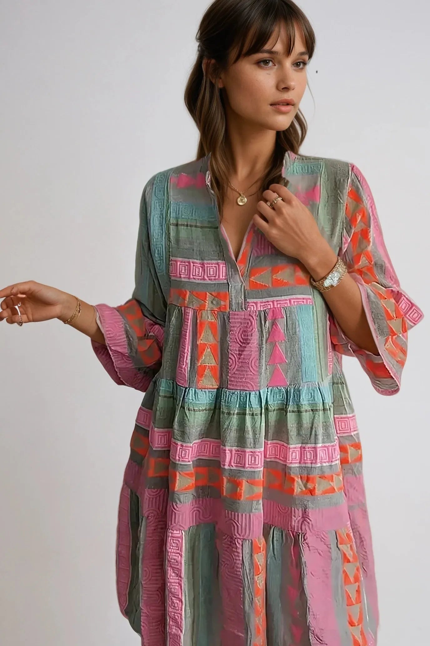 Robe décontractée ethnique pour femmes | Midi