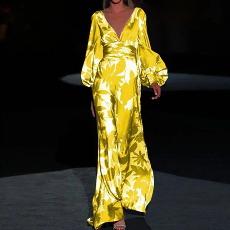 Robe à col en V à la mode pour femmes | Maxi