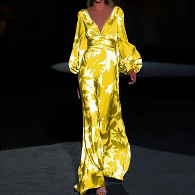 Robe à col en V à la mode pour femmes | Maxi