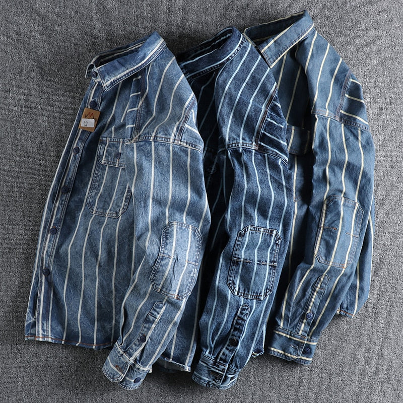 Chemise en denim extensible pour hommes | Manches longues