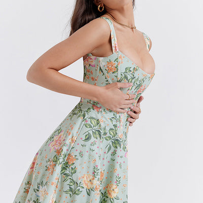 Robe Florale Élégante à Fente Haute pour Femmes | Midi
