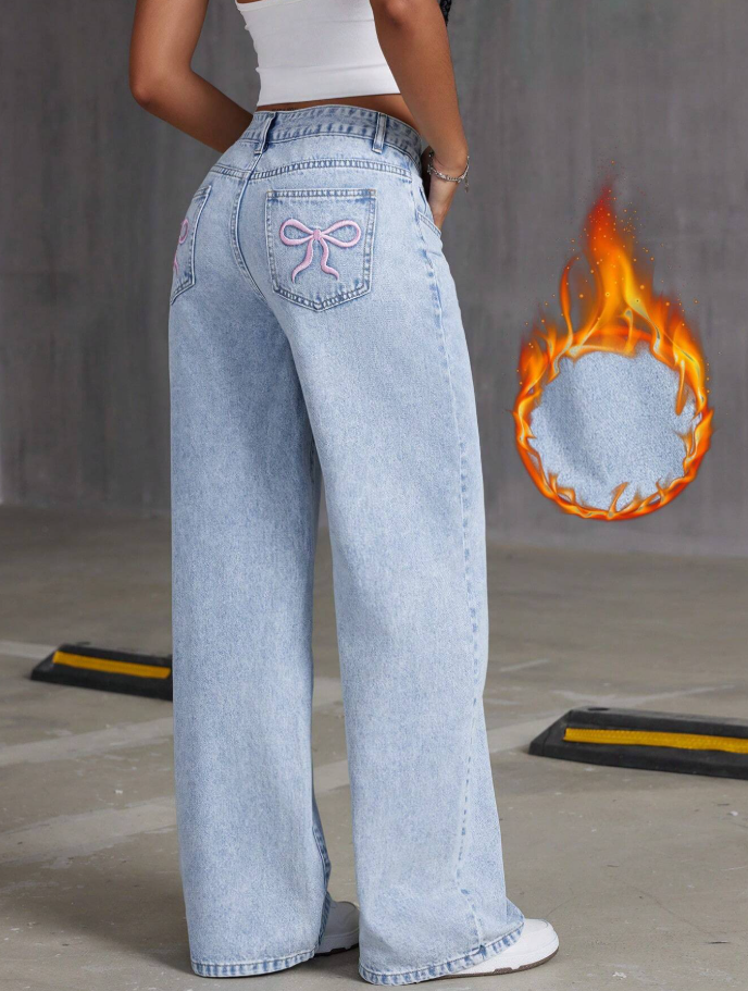 Jeans Baggy Roses à Détail Nœud pour Femmes | Tendance