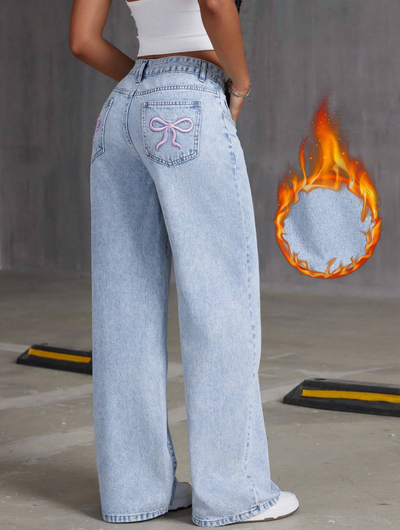Jeans Baggy Roses à Détail Nœud pour Femmes | Tendance