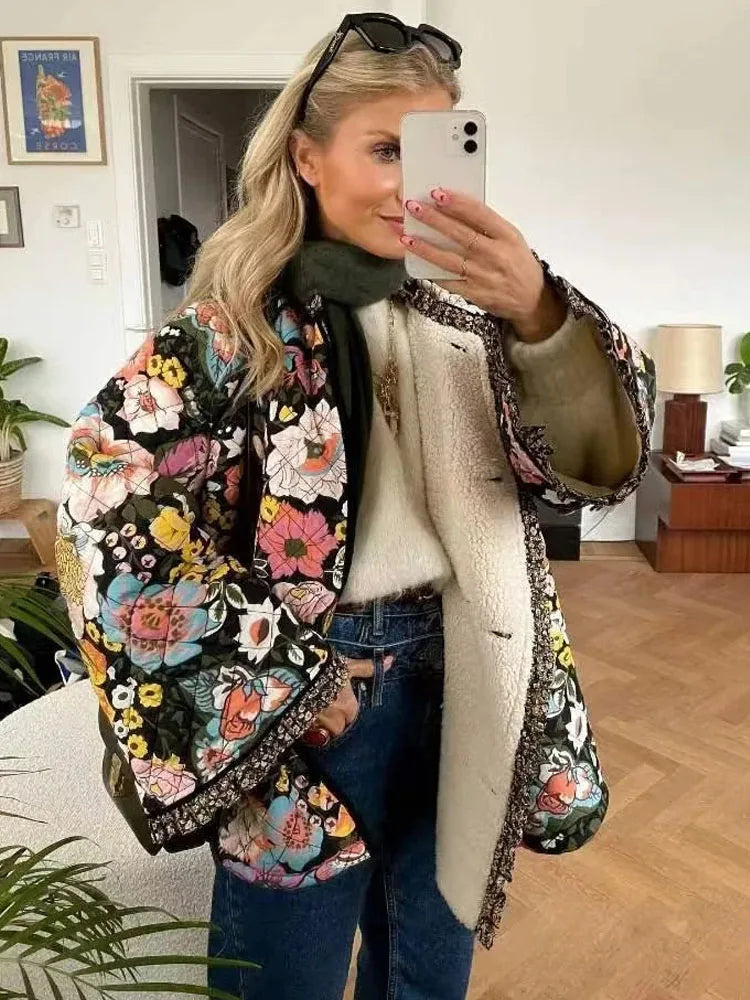 Margaux | Manteau à fleurs vintage pour femme | Chaud