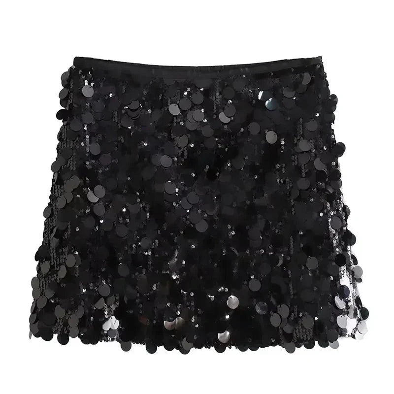 Jupe de fête à paillettes taille haute pour femmes | Mini