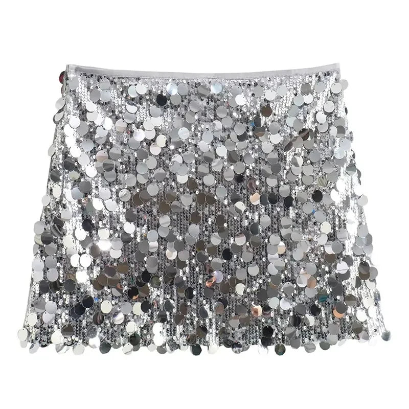 Jupe de fête à paillettes taille haute pour femmes | Mini