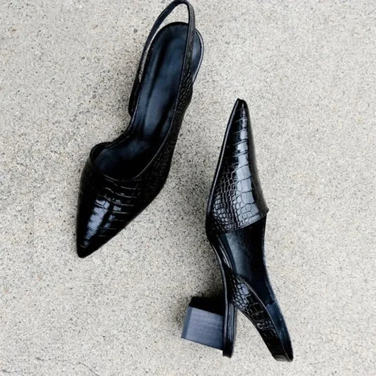 Chaussures à talon bloc à motif crocodile pour femmes | Tendance