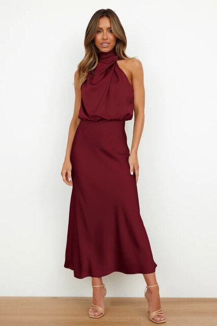 Robe élégante en satin pour femmes | Maxi