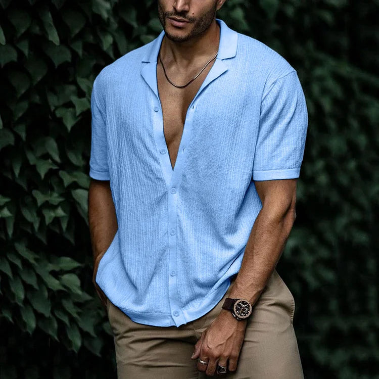 Chemise en lin côtelé pour hommes | Manches Courtes