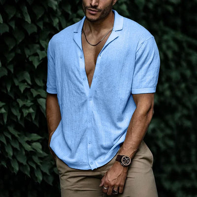 Chemise en lin côtelé pour hommes | Manches Courtes