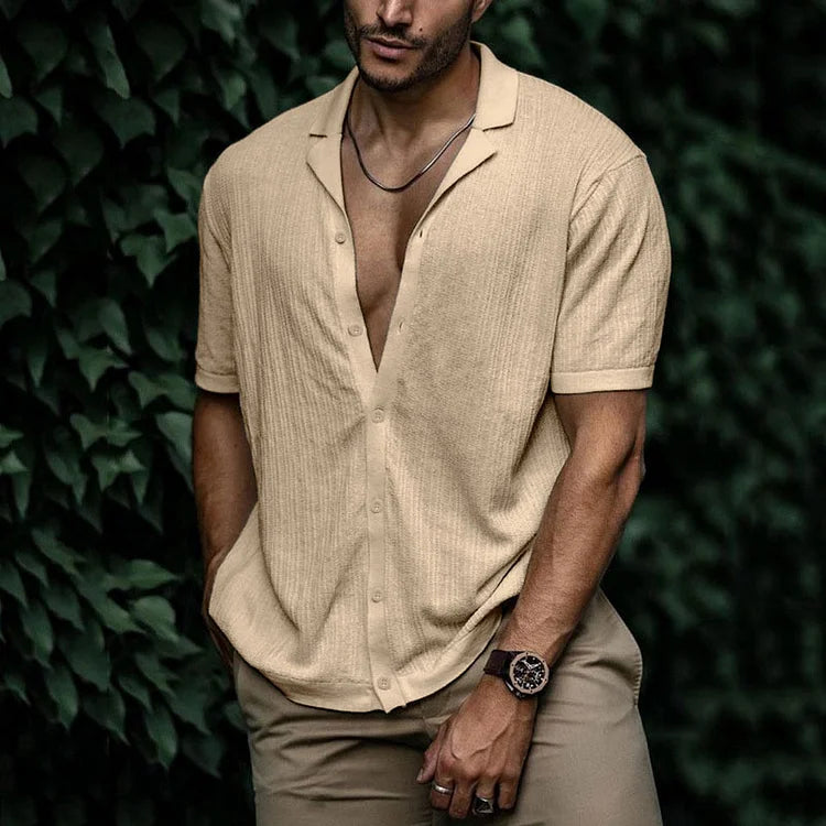 Chemise en lin côtelé pour hommes | Manches Courtes
