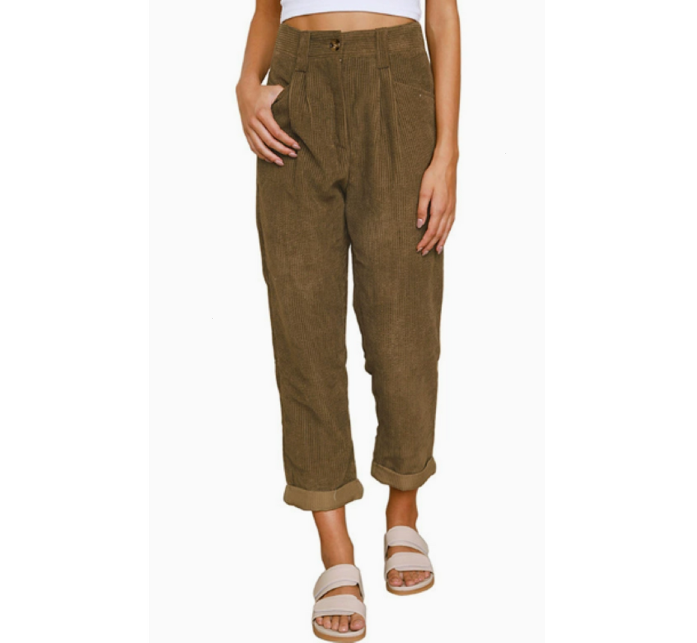 Pantalon taille haute en velours côtelé pour femme | Travail