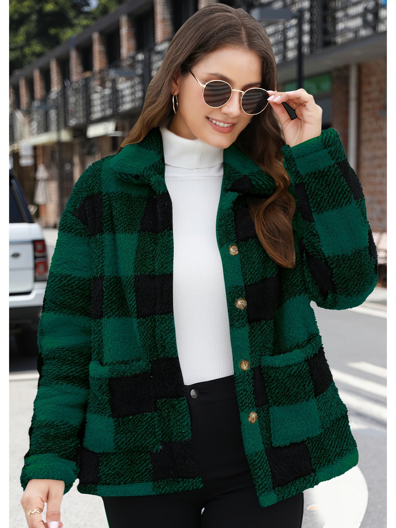 Cleo - Veste Sherpa à carreaux
