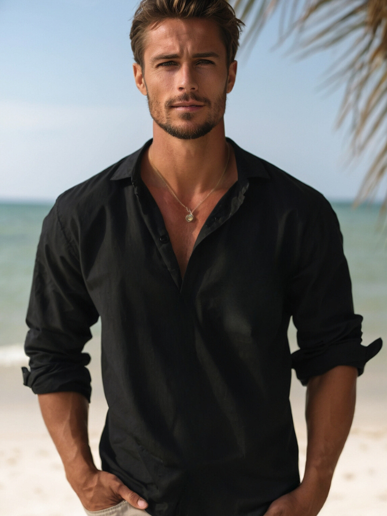 Chemise en lin respirante pour hommes | Manches longues
