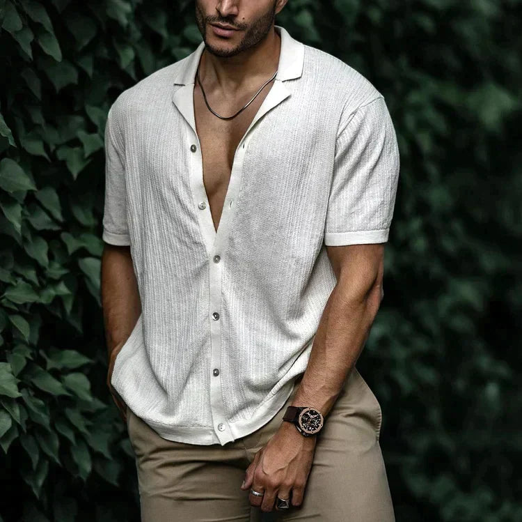 Chemise en lin côtelé pour hommes | Manches Courtes