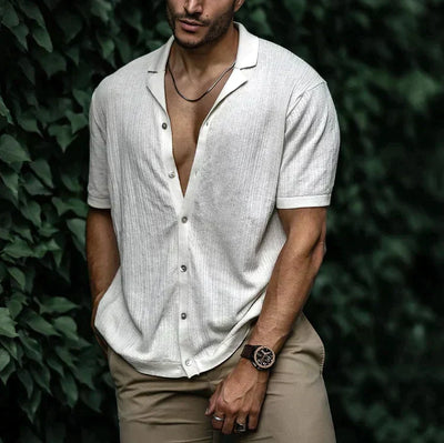 Chemise en lin côtelé pour hommes | Manches Courtes