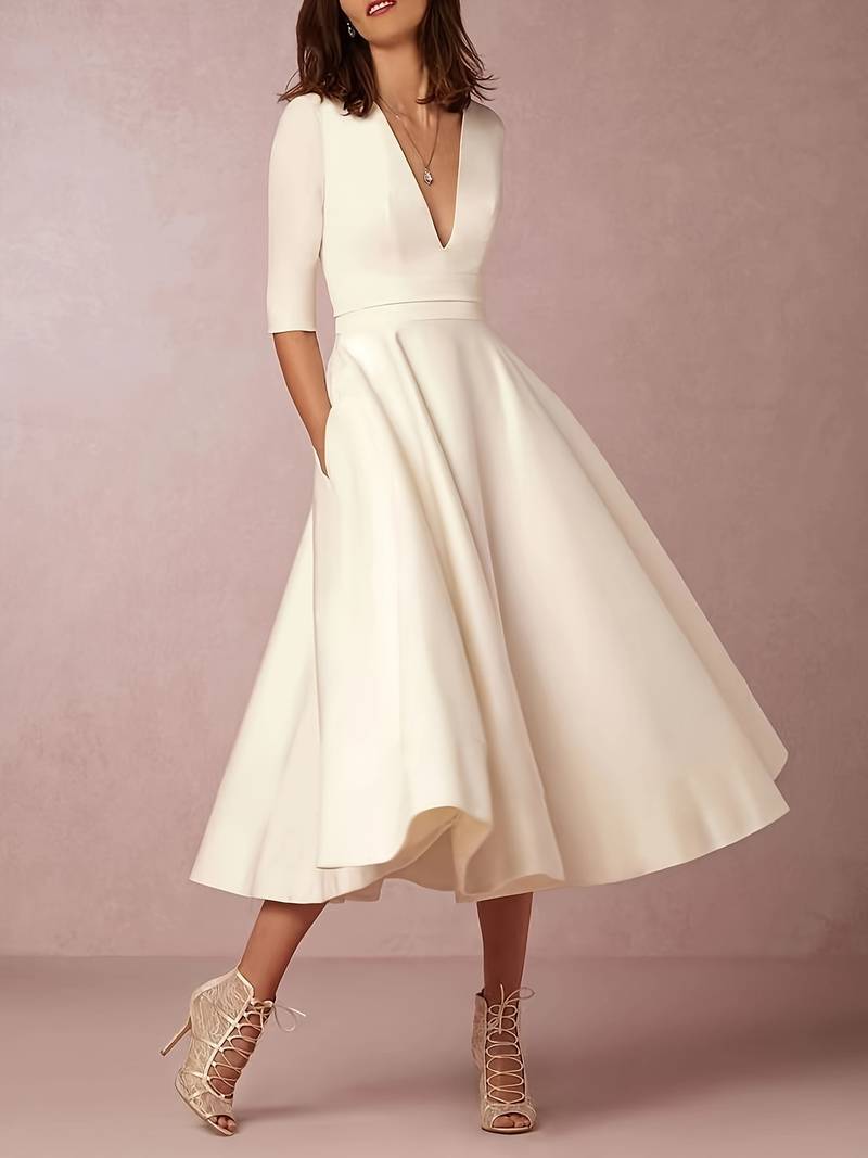 Robe élégante à col en V pour femmes | Midi