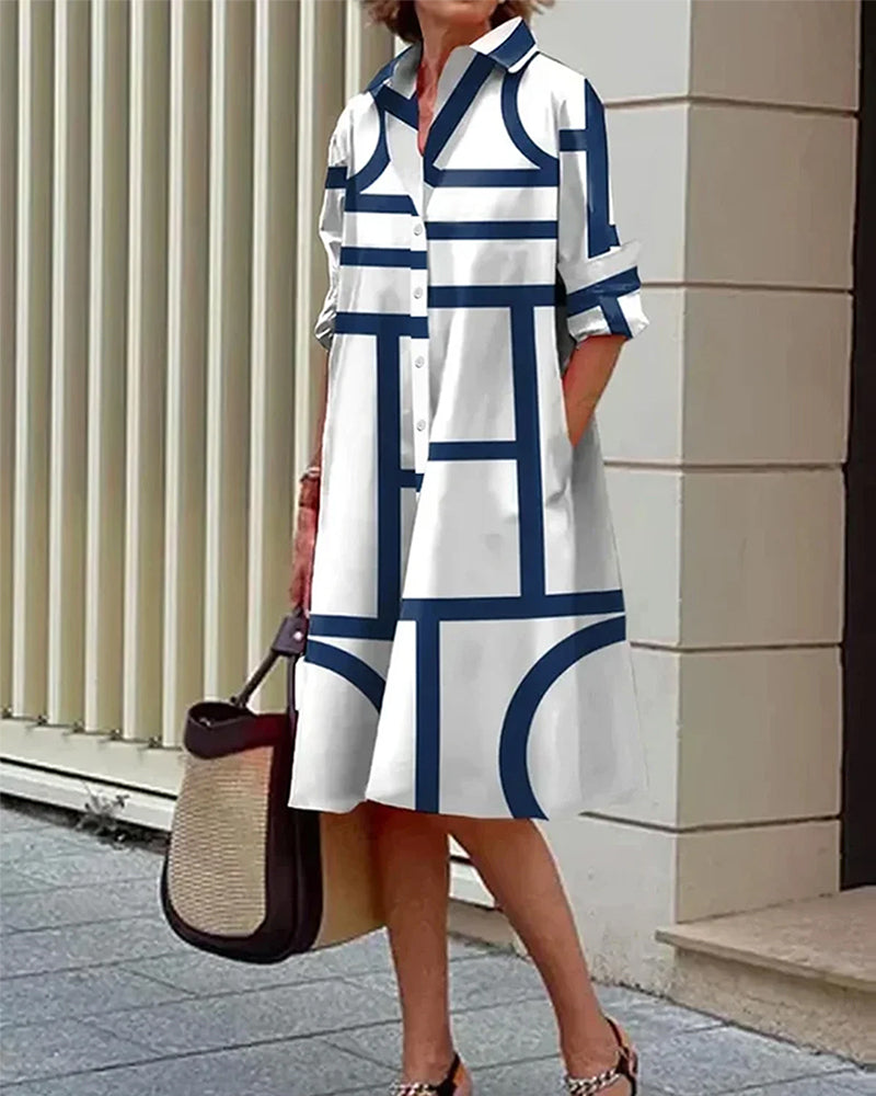 Robe élégante à imprimé géométrique pour femmes | Midi