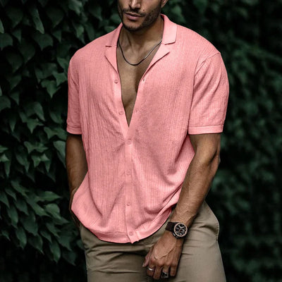 Chemise en lin côtelé pour hommes | Manches Courtes
