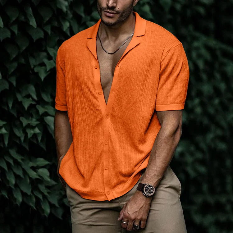 Chemise en lin côtelé pour hommes | Manches Courtes