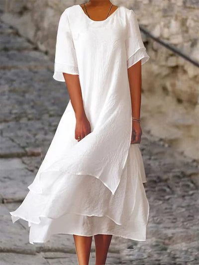 Robe en coton lin double épaisseur pour femme | Midi