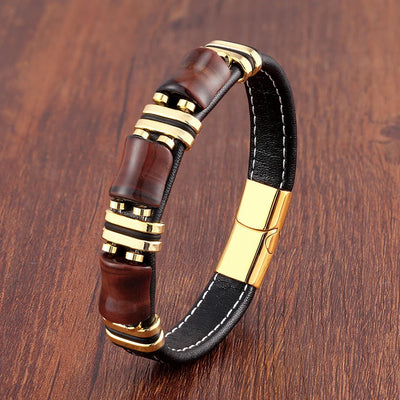 Bracelet homme en cuir avec pierre naturelle Oeil de tigre | Elegant