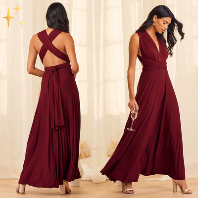 Robe élégante à col en V pour femmes | Maxi
