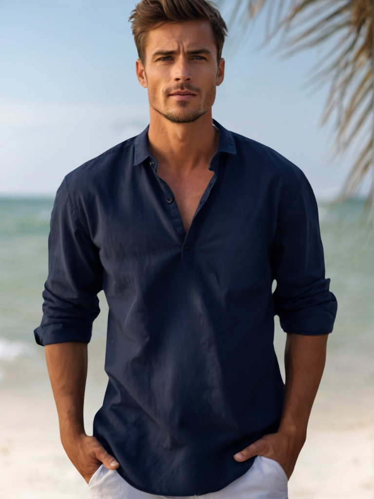 Chemise en lin respirante pour hommes | Manches longues