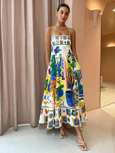 Robe d'été vibrante sans manches pour femmes | Maxi