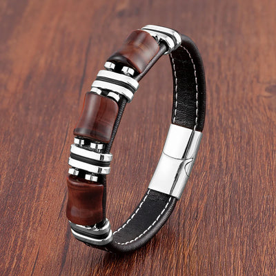 Bracelet homme en cuir avec pierre naturelle Oeil de tigre | Elegant