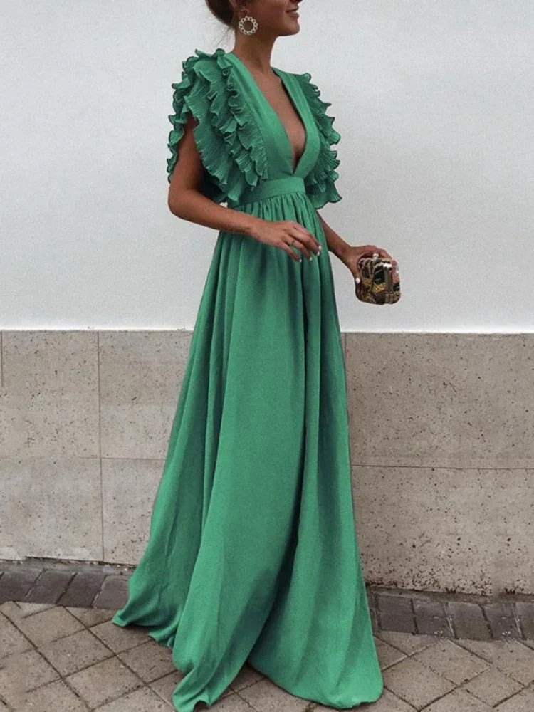 Robe élégante à col en V pour femmes | Maxi