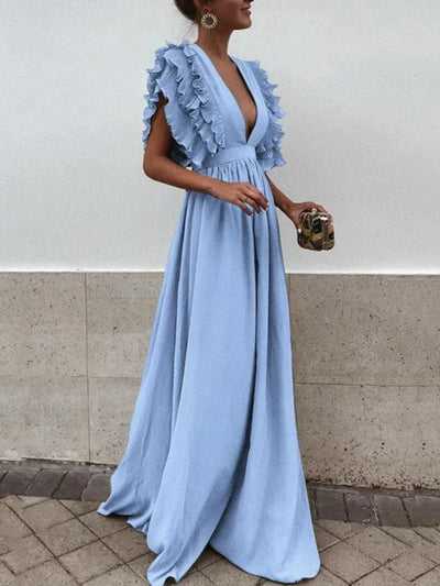 Robe élégante à col en V pour femmes | Maxi