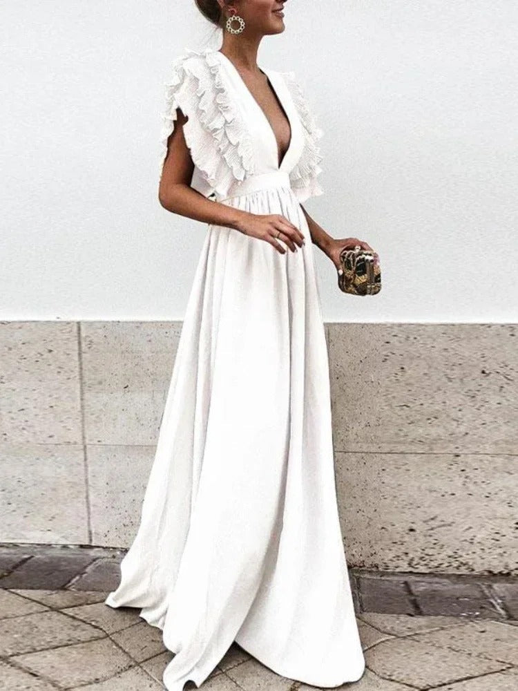 Robe élégante à col en V pour femmes | Maxi