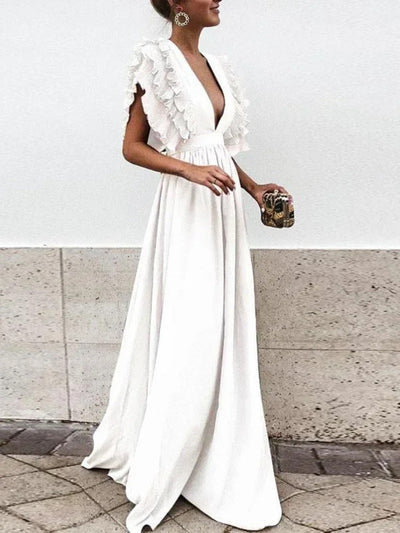Robe élégante à col en V pour femmes | Maxi