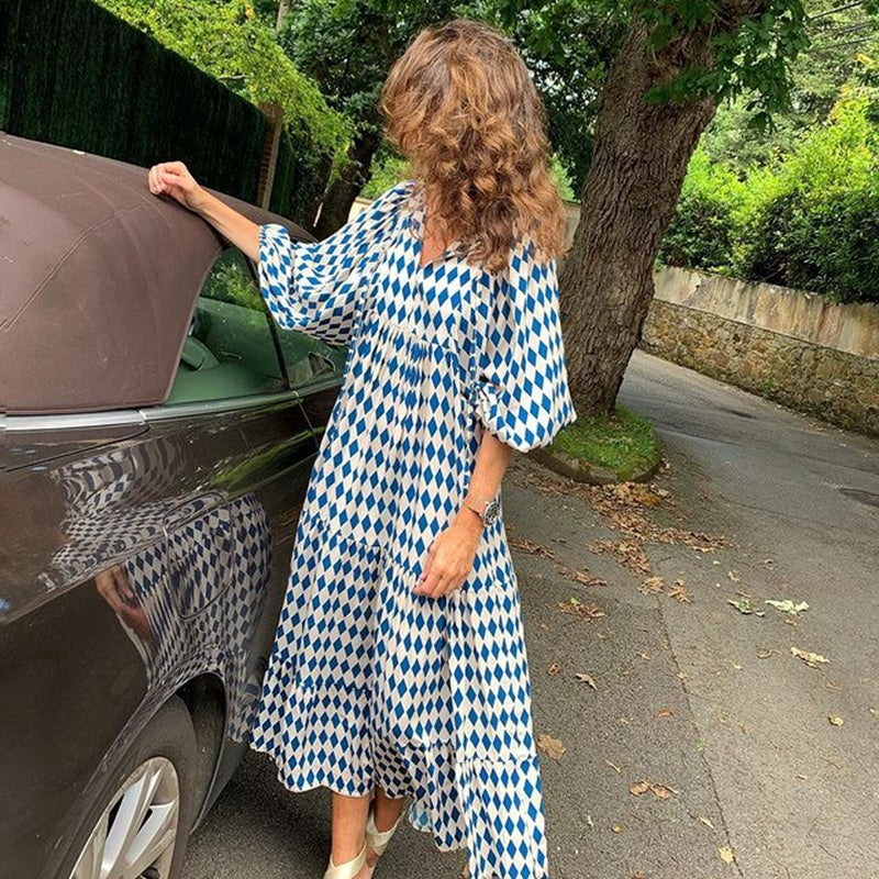 Robe bohémienne à col en V pour femme | Maxi
