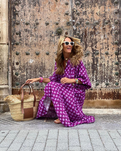 Robe bohémienne à col en V pour femme | Maxi